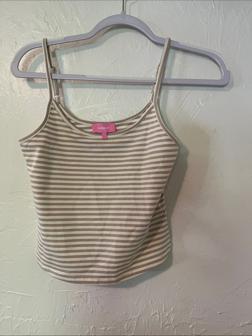 Edikted Beige and White Striped Spaghetti Strap Camisole
